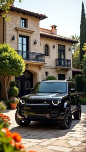 Black car wallpaper with mountain backdrop