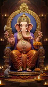 Lord Ganesha golden glow spiritual wallpaper