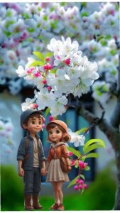 Cute aesthetic 3D cartoon couple wallpaper