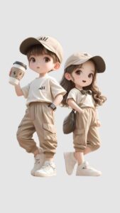 Romantic 3D cartoon couple art wallpaper