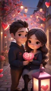 3D cartoon couple hugging love wallpaper