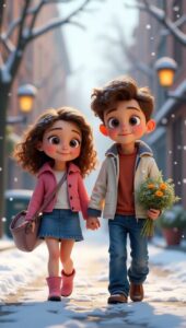 Romantic couple wallpaper in 3D cartoon style