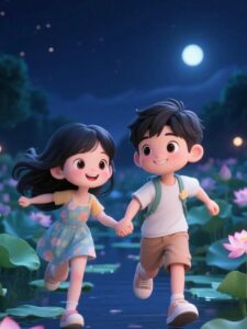 3D cartoon couple modern romantic wallpaper
