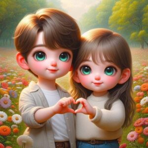 Romantic vibe 3D cartoon couple wallpaper
