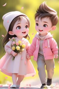 3D cartoon couple love emotion wallpaper