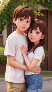 3D cartoon couple warm romantic wallpaper