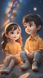Romantic 3D cartoon couple cute wallpaper