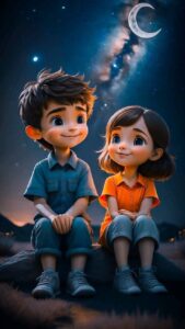 Cute 3D cartoon couple background image