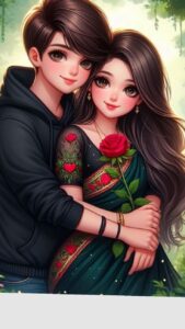 3D cartoon couple gentle love wallpaper