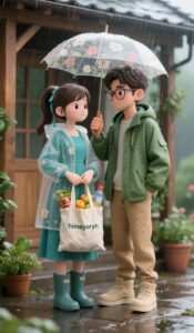 Romantic couple wallpaper 3D cartoon style