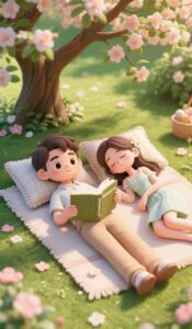 3D cartoon couple smiling together wallpaper