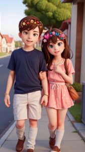 Romantic 3D cartoon couple portrait wallpaper