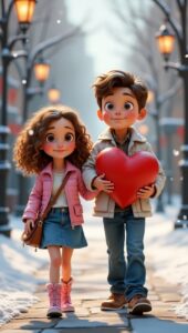 Cute modern 3D cartoon couple wallpaper