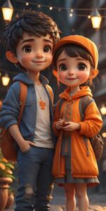Cute romantic couple 3D cartoon art
