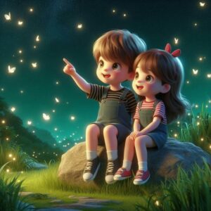 Romantic soft tone 3D cartoon couple wallpaper