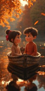 Cute couple love 3D cartoon background