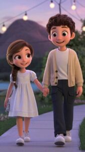 Cartoon couple 3D love aesthetic wallpaper