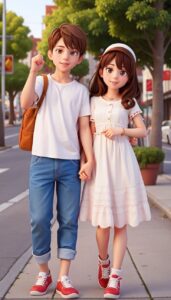 Romantic 3D cartoon couple mobile wallpaper