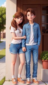 3D cartoon couple holding each other wallpaper