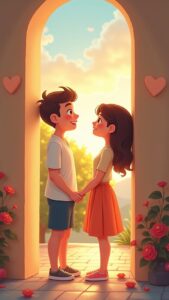 3D cartoon couple love vibe wallpaper