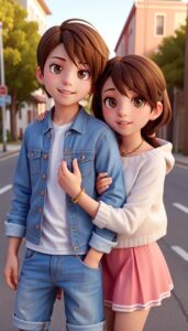 Cute couple 3D animation wallpaper