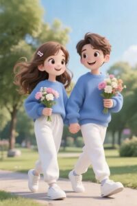 3D cartoon couple minimal love wallpaper