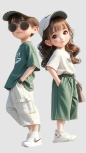 Lovely romantic 3D cartoon couple wallpaper