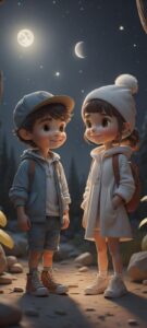 Romantic 3D cartoon couple desktop wallpaper