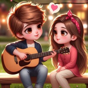 3D cartoon couple love scene wallpaper