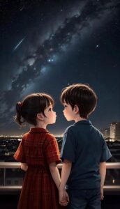 Cute couple wallpaper 3D cartoon style