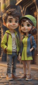 3D cartoon couple holding umbrella wallpaper