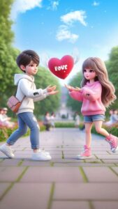 3D cartoon couple hugging HD wallpaper