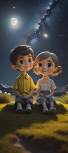 Romantic park 3D cartoon couple wallpaper