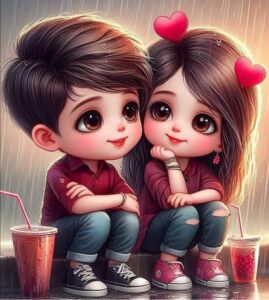 Love romance 3D cartoon couple wallpaper