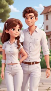 3D cartoon couple soft aesthetic wallpaper