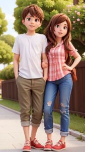 Romantic 3D cartoon couple digital art