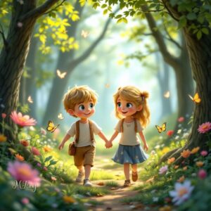 Lovely couple 3D cartoon HD background