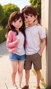Romantic 3D cartoon couple artwork