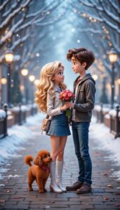 Love mood 3D cartoon couple wallpaper