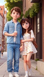 Cute couple 3D cartoon art wallpaper
