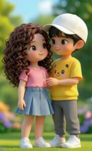 3D cartoon couple cuddle wallpaper