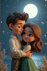 3D cartoon couple holding heart wallpaper