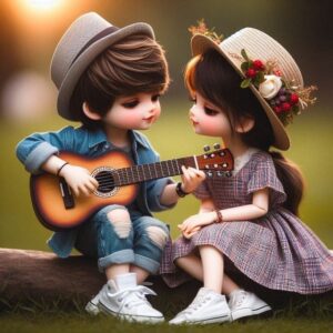 Love birds 3D cartoon couple wallpaper