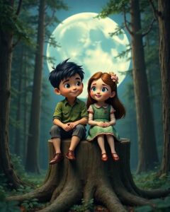 3D cartoon couple under stars wallpaper