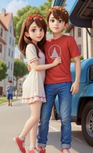 Cute 3D cartoon couple kissing wallpaper