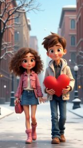 Romantic 3D couple cartoon mobile wallpaper