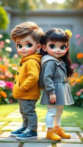 3D cartoon couple valentine theme wallpaper