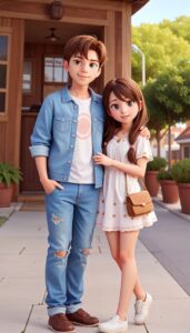 3D animated cartoon couple love background
