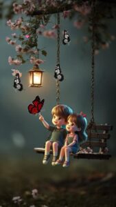 Cute love story 3D cartoon couple wallpaper