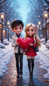Sweet 3D cartoon couple hug wallpaper